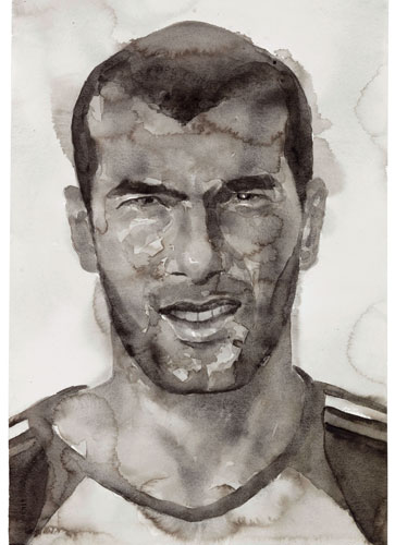 Yan Pei-Ming. Primavera Invierno Verano Otoño: identidad de la modernidad (detalle), 2012 (Zinedine Zidane). Public Art, Doha