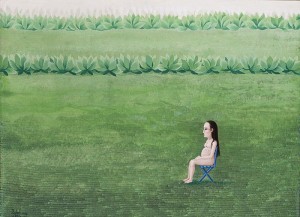 Isabel Villar. Embarazada en campo verde, 1970