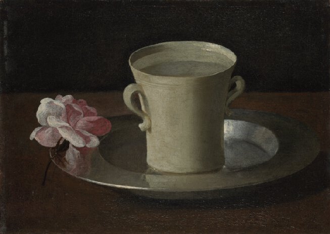 Francisco de Zurbarán. Vaso de agua y rosa, hacia 1630. National Gallery, Londres