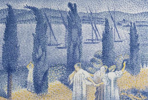 Henri-Edmond Cross. El paseo o Los cipreses (La Promenade ou Les cyprès), 1897. Colección particular