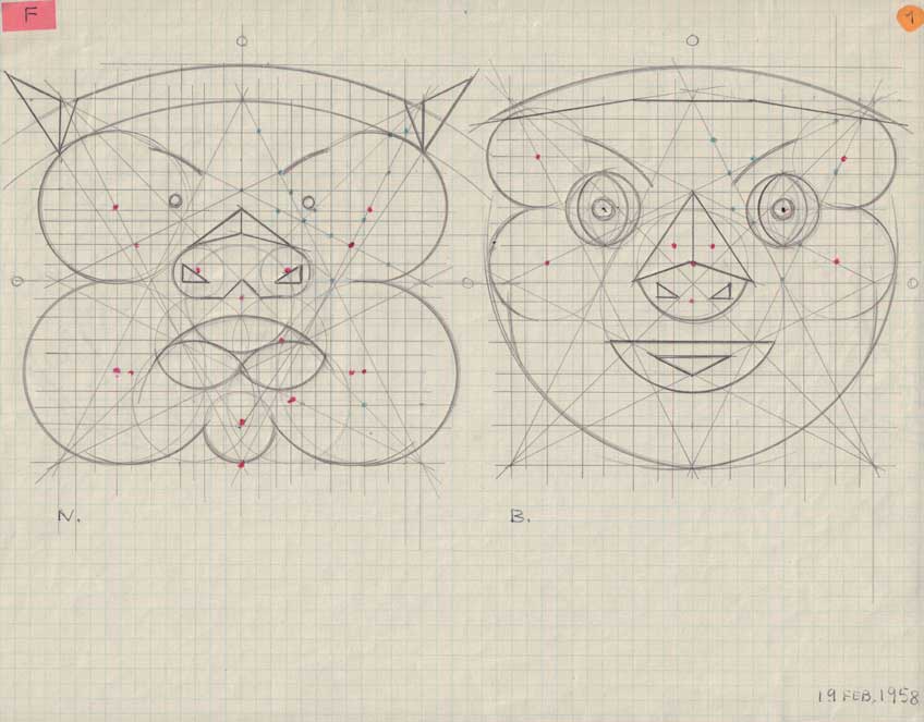 Maruja Mallo. Trazado de máscaras, 1958. Galería Guillermo de Osma.