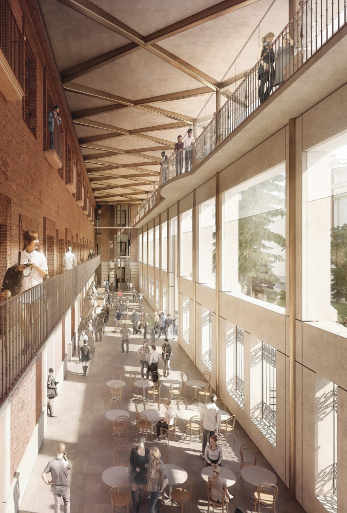 Norman Foster y Carlos Rubio ganan el concurso de rehabilitación del Salón de Reinos, y la ampliación del Museo del Prado. Interior de la galería- atrio de la fachada Sur
