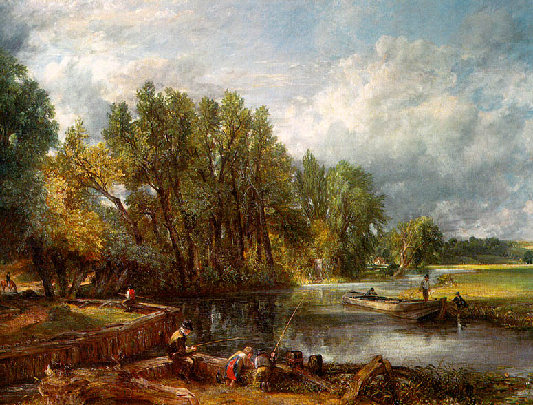 Constable. Barcazas sobre el Stour con la iglesia de Dedham al fondo