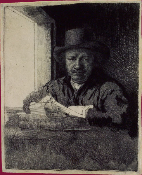 Rembrandt. Autorretrato dibujando junto a una ventana, 1648