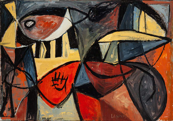 Santiago Lagunas. Composición en rojo. Niñas, 1951. Museo Goya. Fundación Ibercaja, Zaragoza