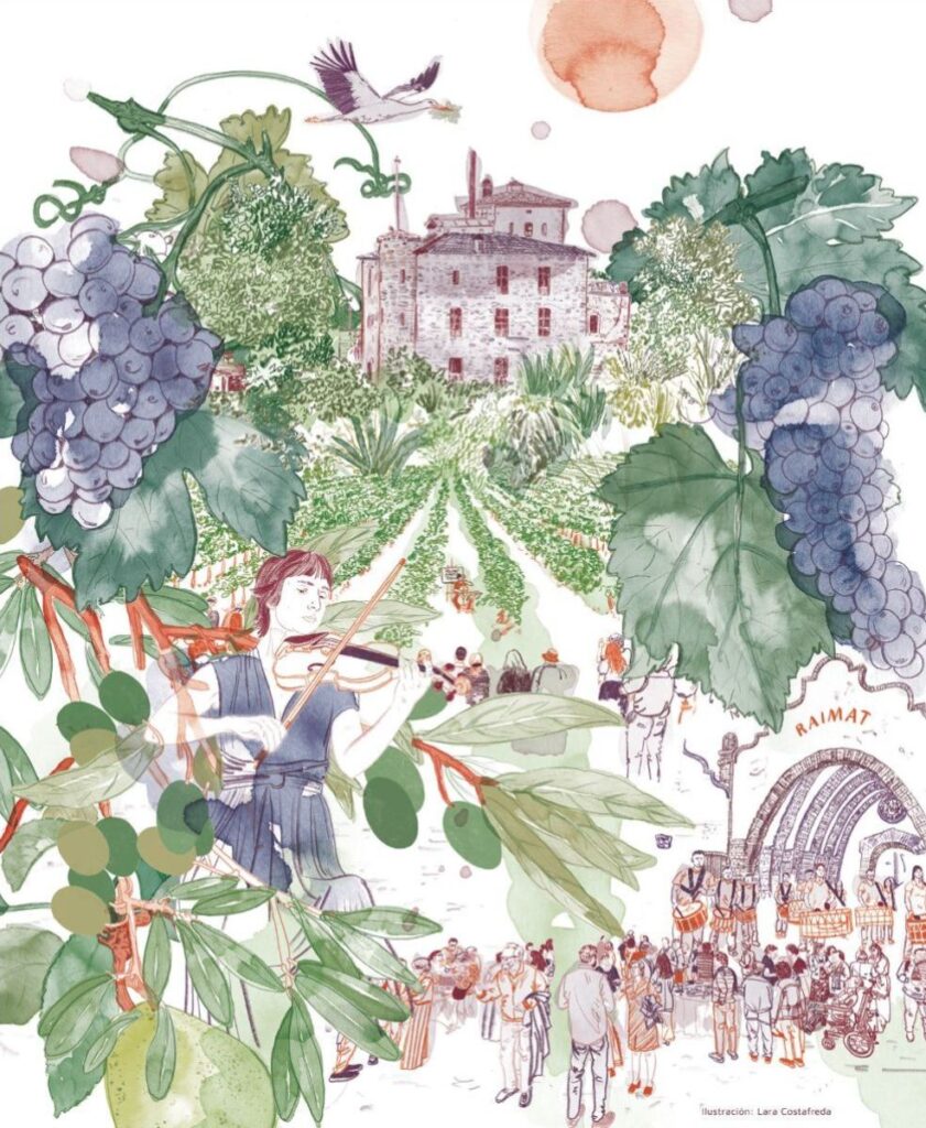 Ilustración creada por Lara Costafreda para el cartel oficial del Raimat Arts Festival 2025