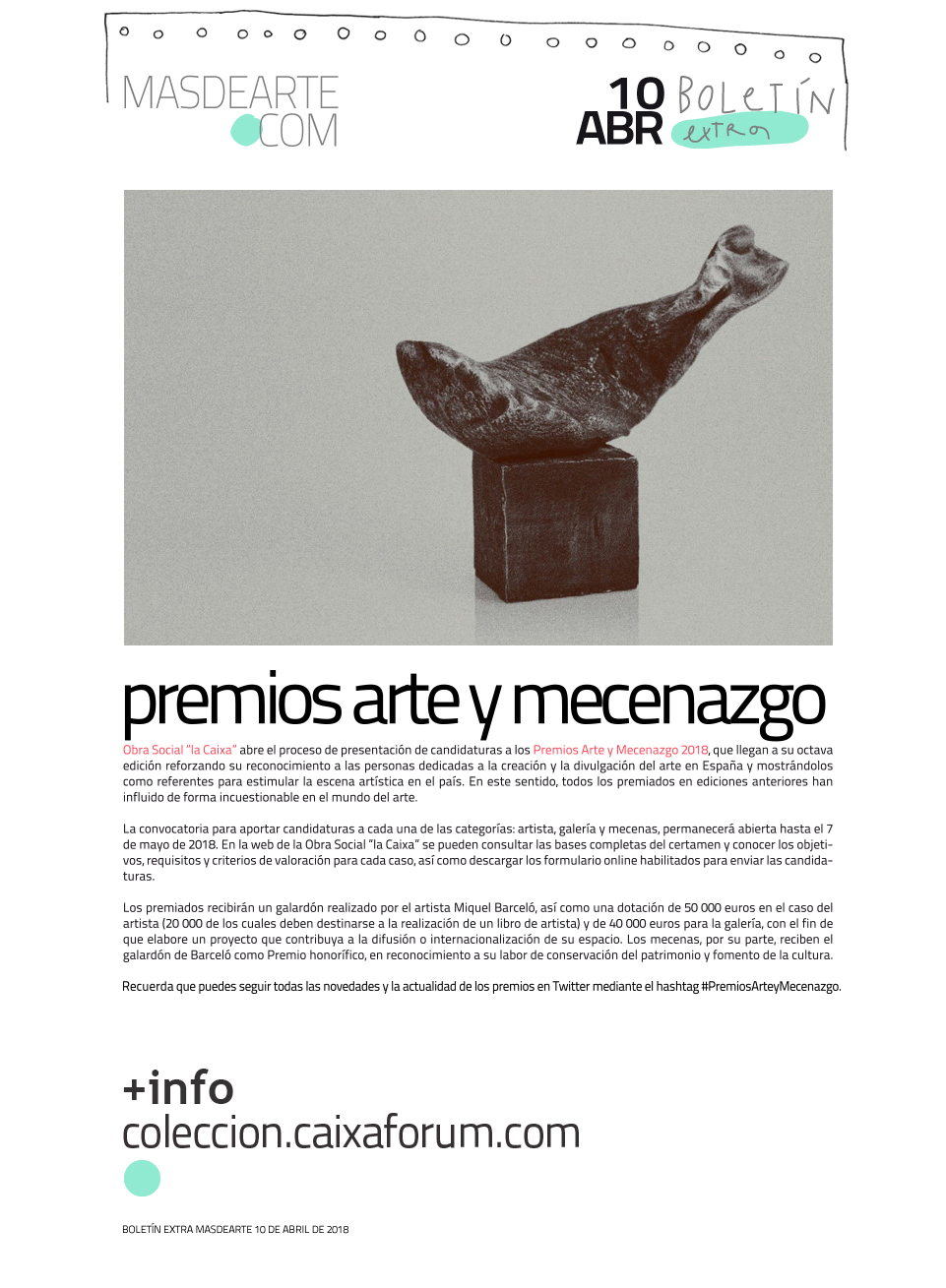 Extra masdearte: Premios Arte y Mecenazgo 2018. Ya puedes presentar tus candidatos.