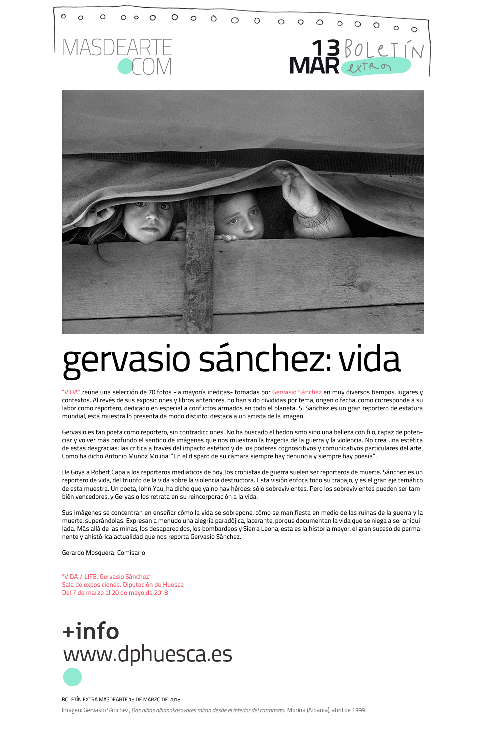 VIDA / LIFE. Gervasio Sánchez. Exposición en la Sala de exposiciones de la Diputación de Huesca, hasta el 20 de mayo de 2018