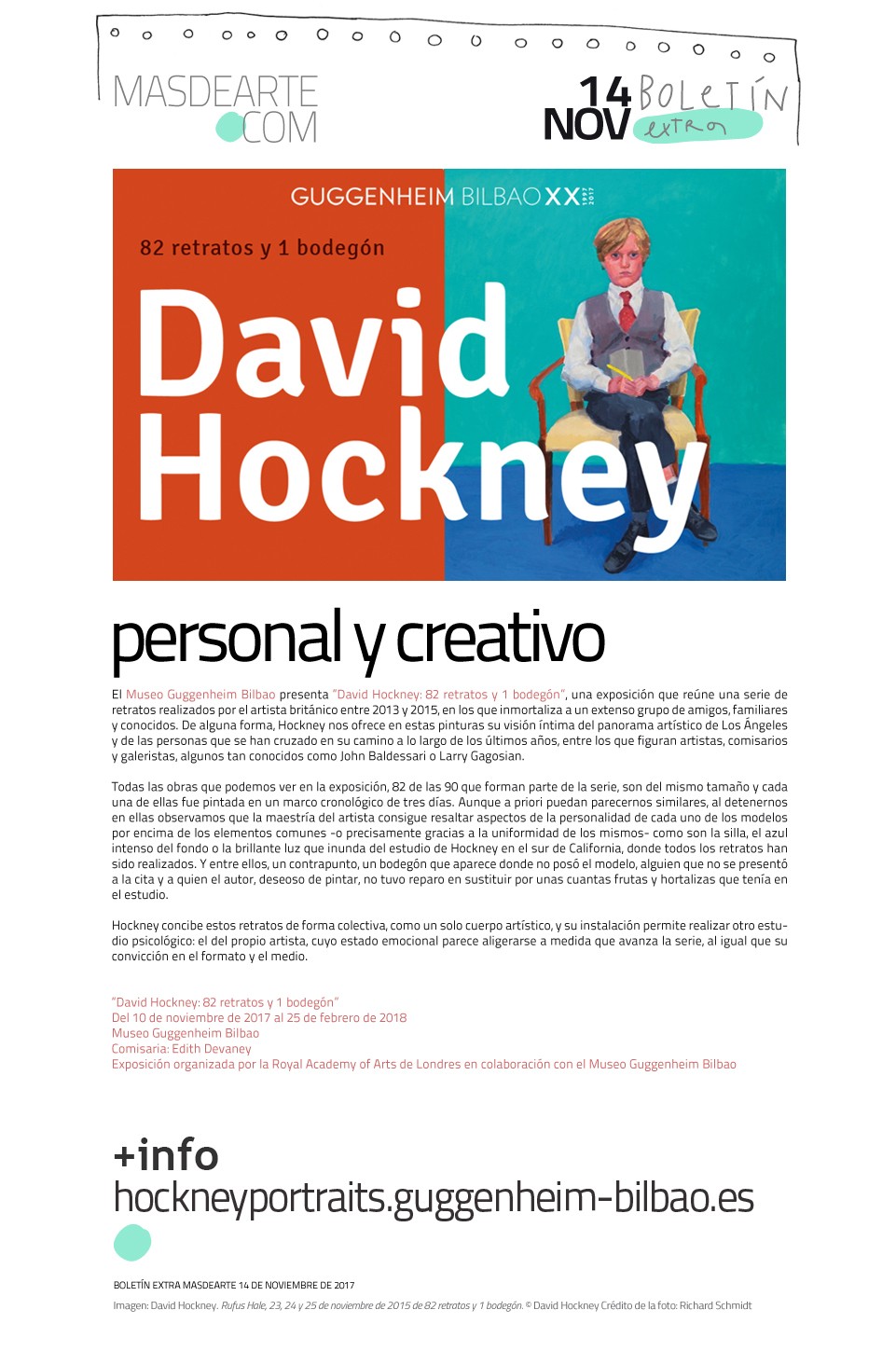 Extra masdearte: David Hockney. 82 retratos y un bodegón, en el Museo Guggenheim Bilbao. Hasta el 25 de febrero de 2018