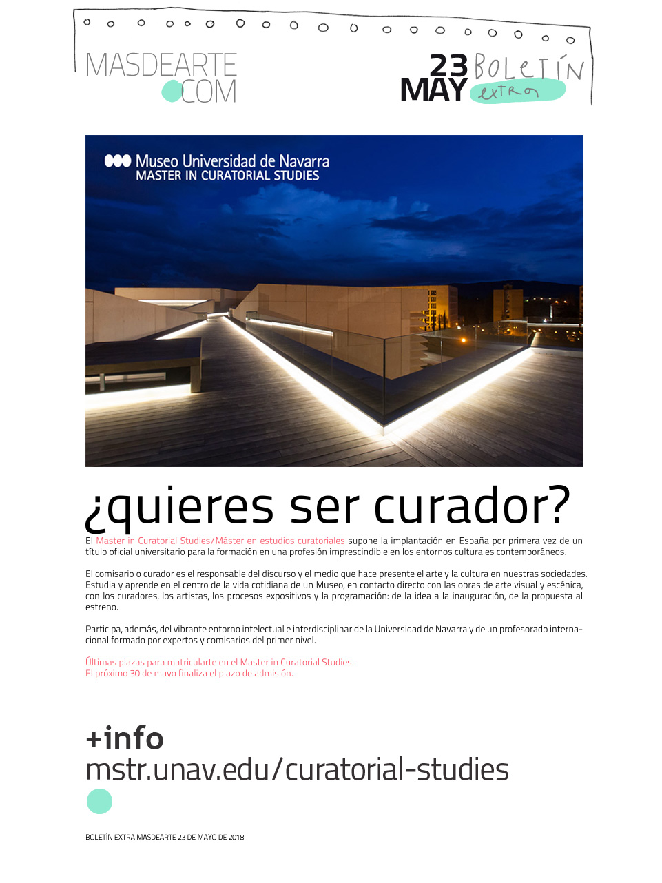 Extra masdearte: Últimas plazas para matricularte en el Master in Curatorial Studies