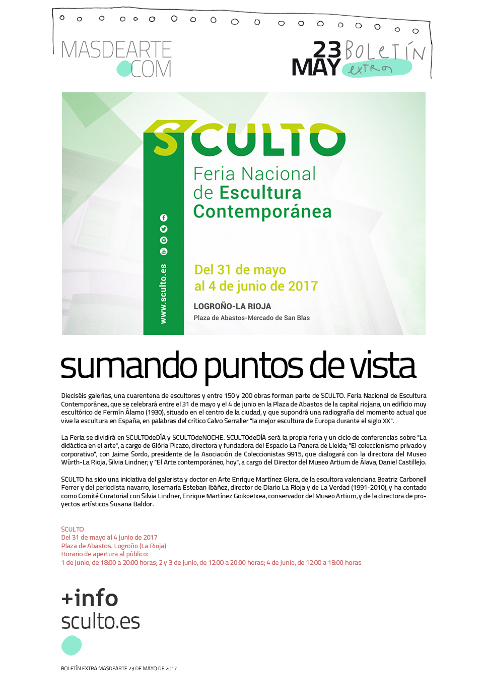 SCULTO, primera feria de escultura de España. Del 31 de mayo al 4 de junio de 2017. Plaza de Abastos de Logroño