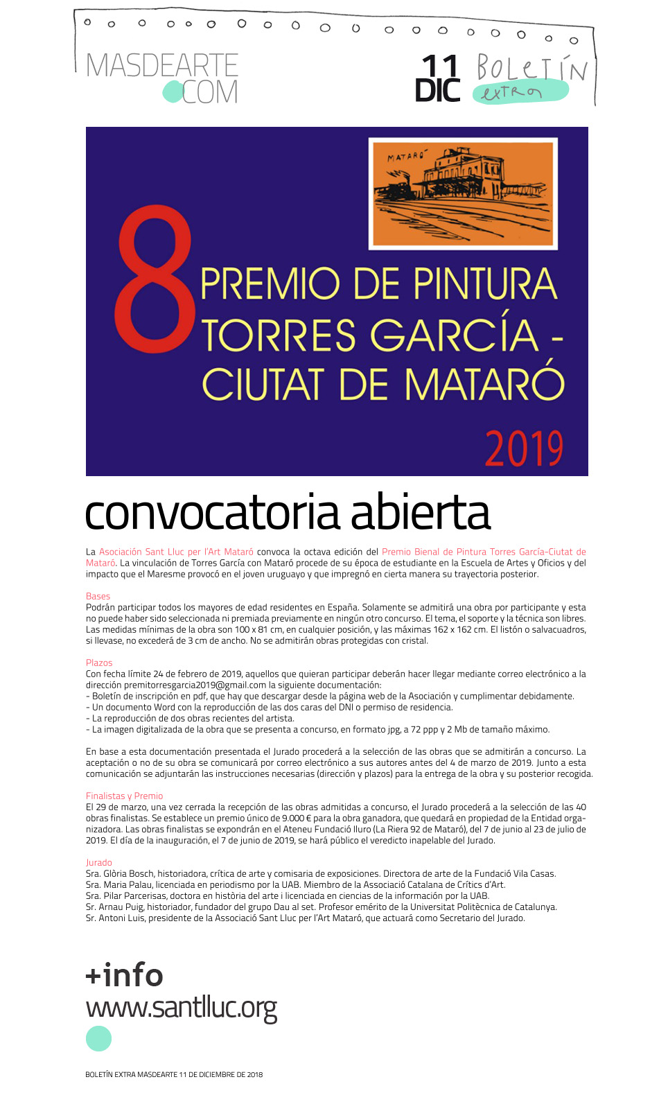 Extra masdearte: Premio de Pintura Torres García-Ciutat
 de Mataró. Abierta convocatoria