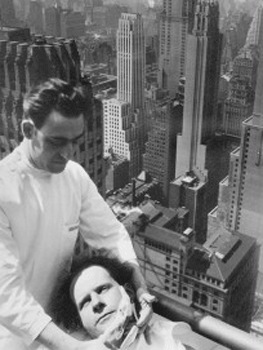 Margaret Bourke-White. Sergej Eisenstein being shaved at the terrace of Bourke-White’s studio in the Chysler Building, 1932. © 2012 Estate of Margaret Bourke-White / Licensed by VAGA, New York, NY