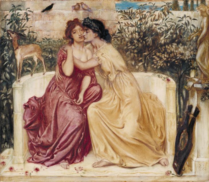 Simeon Solomon. Sappho and Erinna in a Garden at Mytilene, 1864