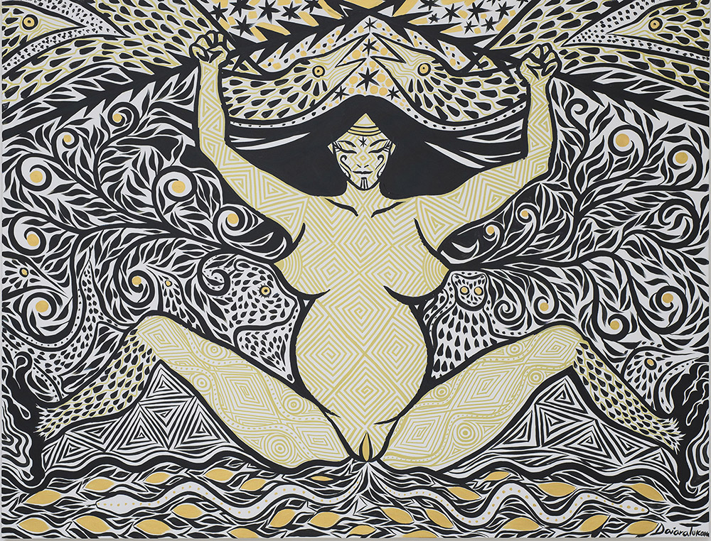 Daiara Tukano. Ohpeko Pati, mundo de las aguas sagradas de la gran madre del universo, 2023. Cortesía de Richard Saulton Gallery