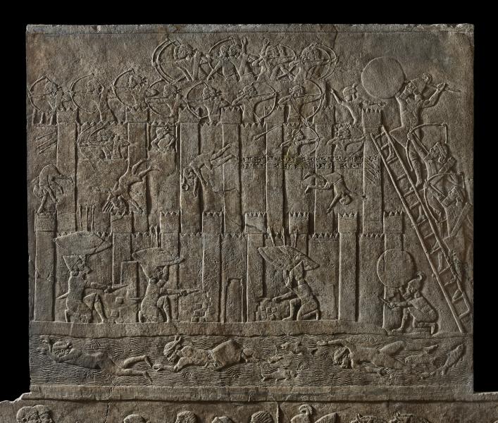 Bajorrelieve mural en yeso del asedio de Hamanu, 645-635 a. de C., palau nord, Nínive (Irak). 1856,0909.17-18. © The Trustees of the British Museum