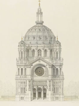 Victor Baltard. Eglise Saint-Augustin à Paris, élévation de la façade principale, 1860-1871