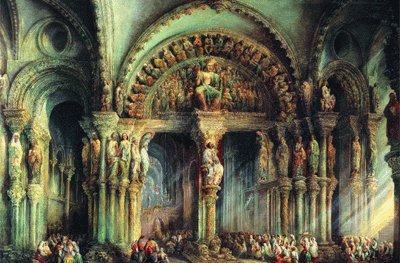 Jenaro Pérez Villaamil. Interior de la Catedral de Santiago de Compostela / Pórtico de la Gloria, 1849-1851. Patrimonio Nacional