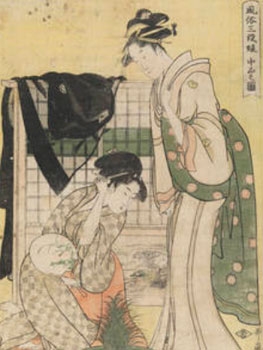 Kitagawa Utamaro. Chûbon no zu (Escena de clase media). De la serie Fûzoku sandan musume (Costumbres de tres rangos de mujeres jóvenes), c. 1794 - 1795. Madrid, Museo Nacional del Prado