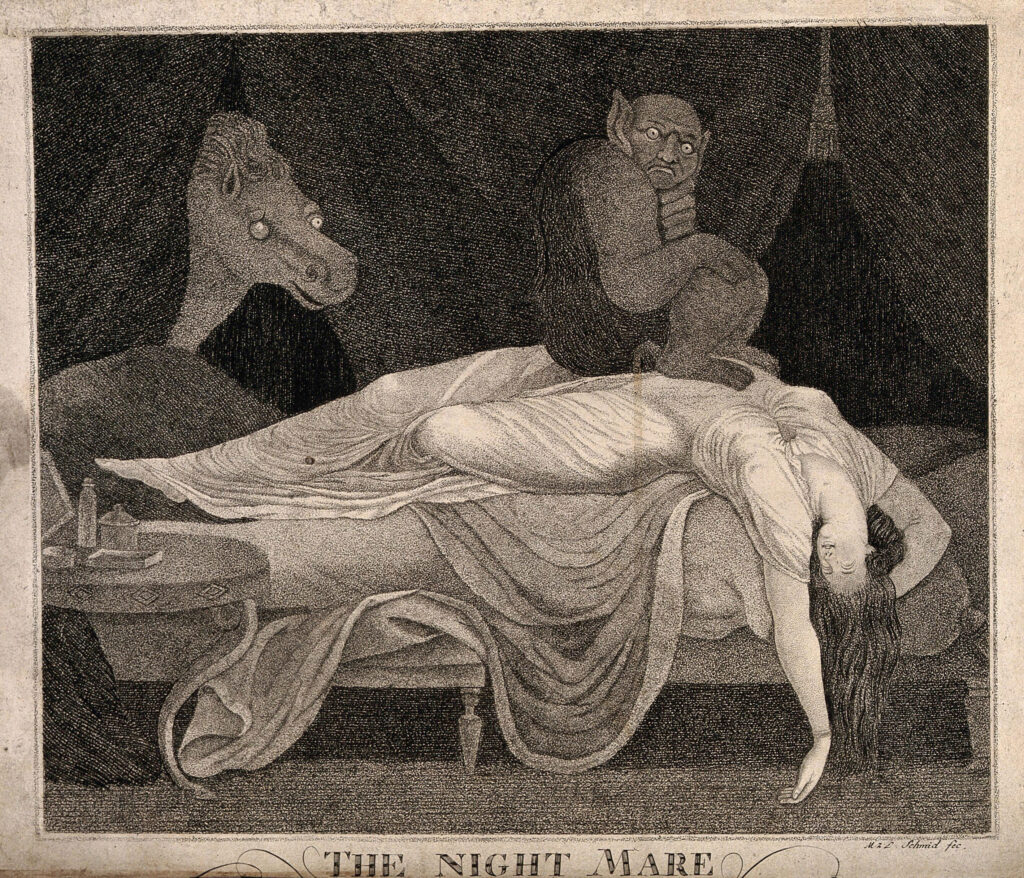 Grabado de M.J. Schmidt según el dibujo de J.H. Füssli. The nightmare. Wellcome Collection, Londres