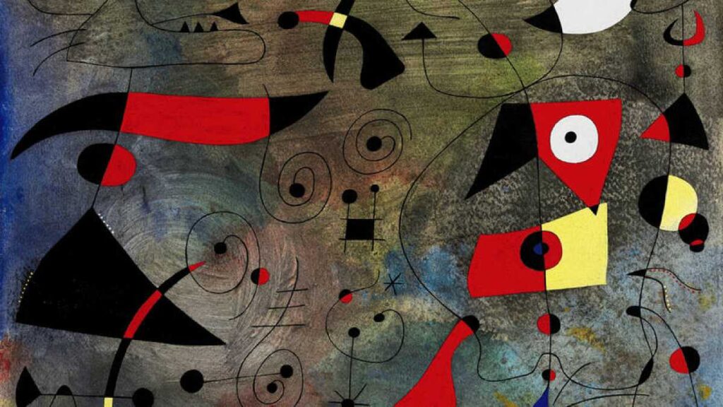 Joan Miró. Mujer y pájaros (Femme et oiseaux), 1940. Cortesía The David & Ezra Nahmad Collection © Sucesió Miró, 2022