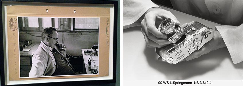 Origen de Leica. Julius Huisgen. Oskar Barnack en su taller en Hausertorwek, c. 1930. Izqda.: Lisel Springmann. Detalle del proceso de construcción de la cámara Leica. Leica camera AG, Wetzlar