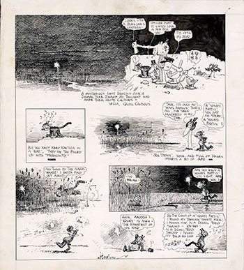 George Herriman. Krazy Kat. Dibujo original para página completa de periódico, 30 de diciembre de 1917. Colección Stoklas, Viena