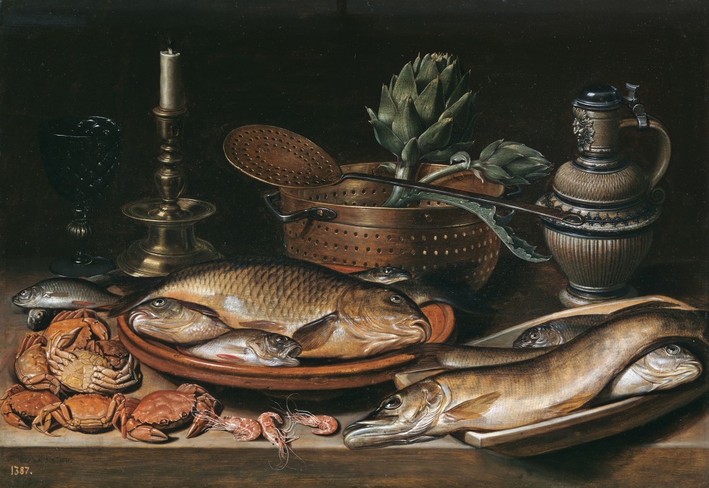 Clara Peeters. Bodegón con pescado, vela, alcachofas, cangrejos y gambas, 1611. Museo Nacional del Prado