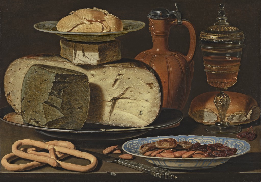 Clara Peeters. Bodegón con quesos, almendras y panecillos, hacia 1612-1615. Mauritshuis, The Hague