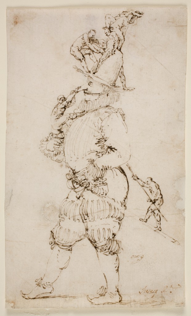 José de Ribera.  Escena fantástica: caballero con hombrecillos subiendo por su cuerpo.  Finales 1620. Madrid, Museo Nacional del Prado