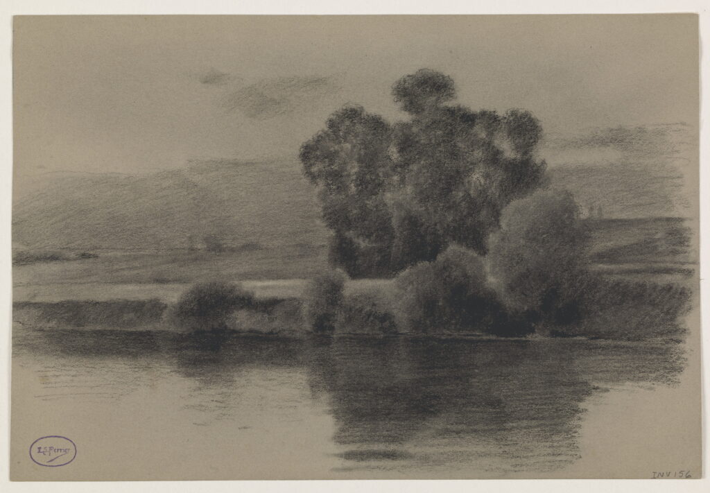 Emilio Sánchez Perrier. Grupo de árboles junto al cauce de un río en Pontoise. Museo Nacional del Prado