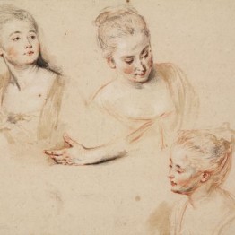 Antoine Watteau. Three studies of women 'en buste' and a hand, hacia 1718