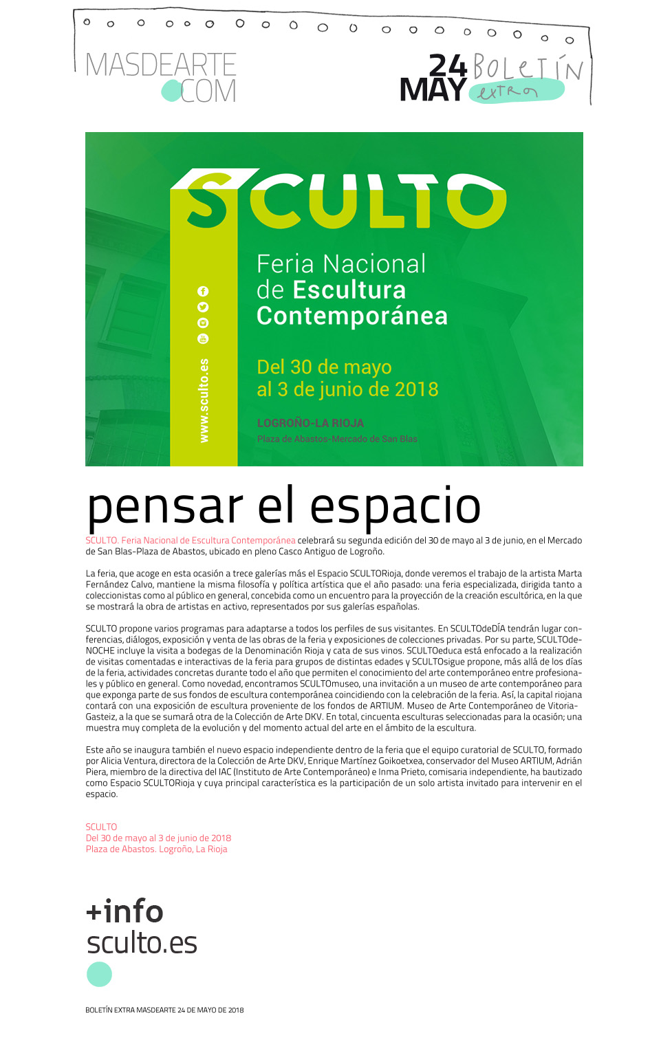 Extra masdearte: SCULTO. Feria Nacional de Escultura Contemporánea, del 30 de mayo al 3 de junio 2018