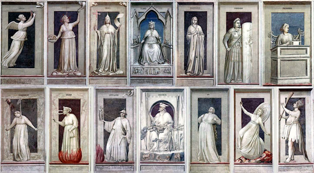 Giotto. Vicios y Virtudes. Capilla de los Scrovegni, Padua