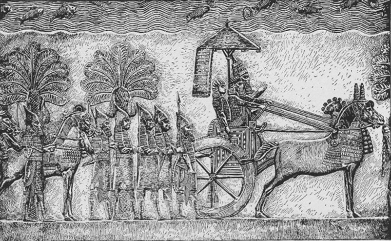 Senaquerib durante la campaña babilonia. Relieve de su palacio de Nínive