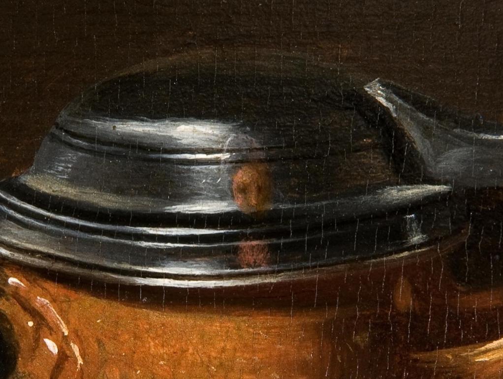 Clara Peeters. Bodegón con quesos, almendras y panecillos (detalle), 1612-1615. Mauritshuis