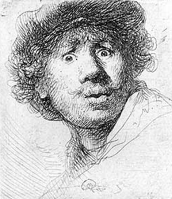 Rembrandt. Autorretrato con los ojos muy abiertos, 1630