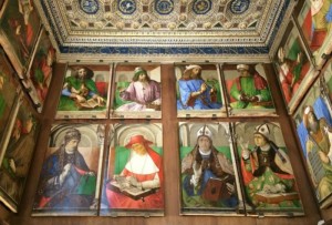 Galería de retratos en el studiolo de Federico de Montefeltro en Urbino