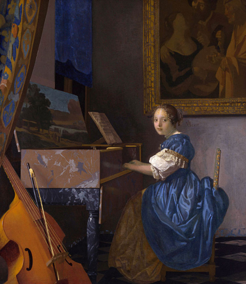 Vermeer. Mujer sentada tocando el virginal, hacia 1675. National Gallery, Londres 