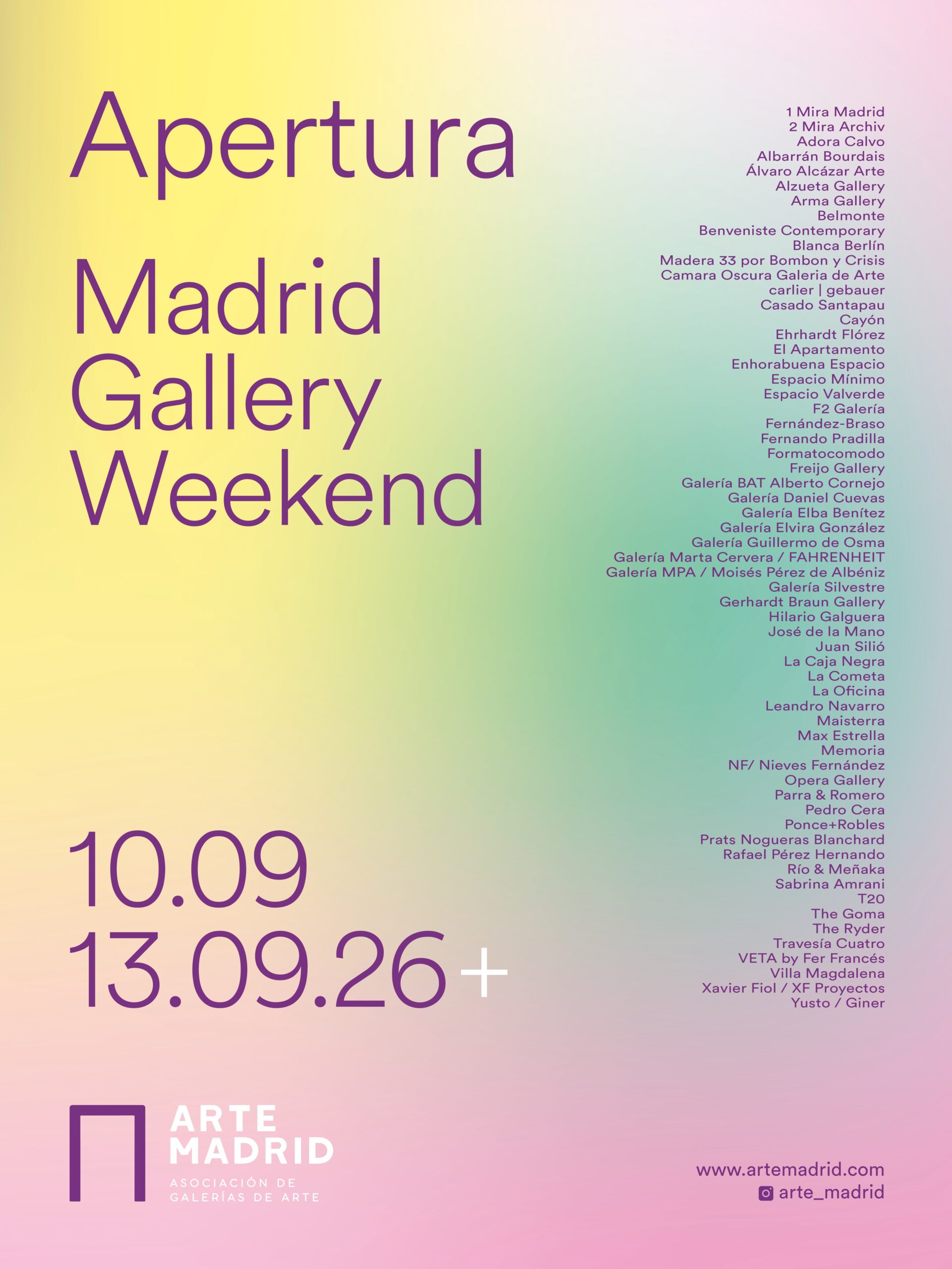 Apertura Madrid Gallery Weekend. Del 10 al 13 de septiembre de 2026