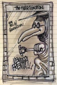 Dibujo para Veneciafrenia en "Alex de la Iglesia. Del cine como una de las Bellas Artes". Filmoteca Nacional