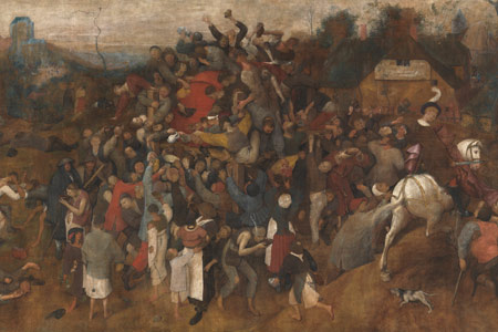 Pieter Bruegel el Viejo. El vino de la fiesta de San Martín, 1566-1567 tras su restauración. Temple de cola sobre lienzo, 148 x 270,5 cm. Madrid, Museo Nacional del Prado