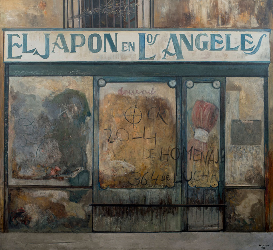 El Japón en Los Ángeles, 1995. Óleo sobre tabla. Colección Familia Muñoz AviaAmalia Avia © VEGAP, Madrid 2022 Fotografía: Jesús Madriñan Exposición “El Japón en Los Ángeles. Los archivos de Amalia Avia” SALA ALCALÁ 31 23 septiembre 2022 – 15 enero 2023 Comisaria: Estrella de Diego