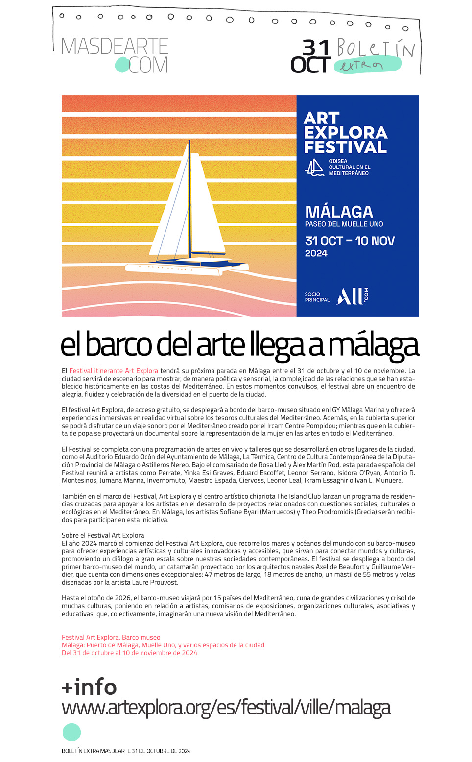 El Festival Art Explora y su barco-museo hacen escala en Málaga