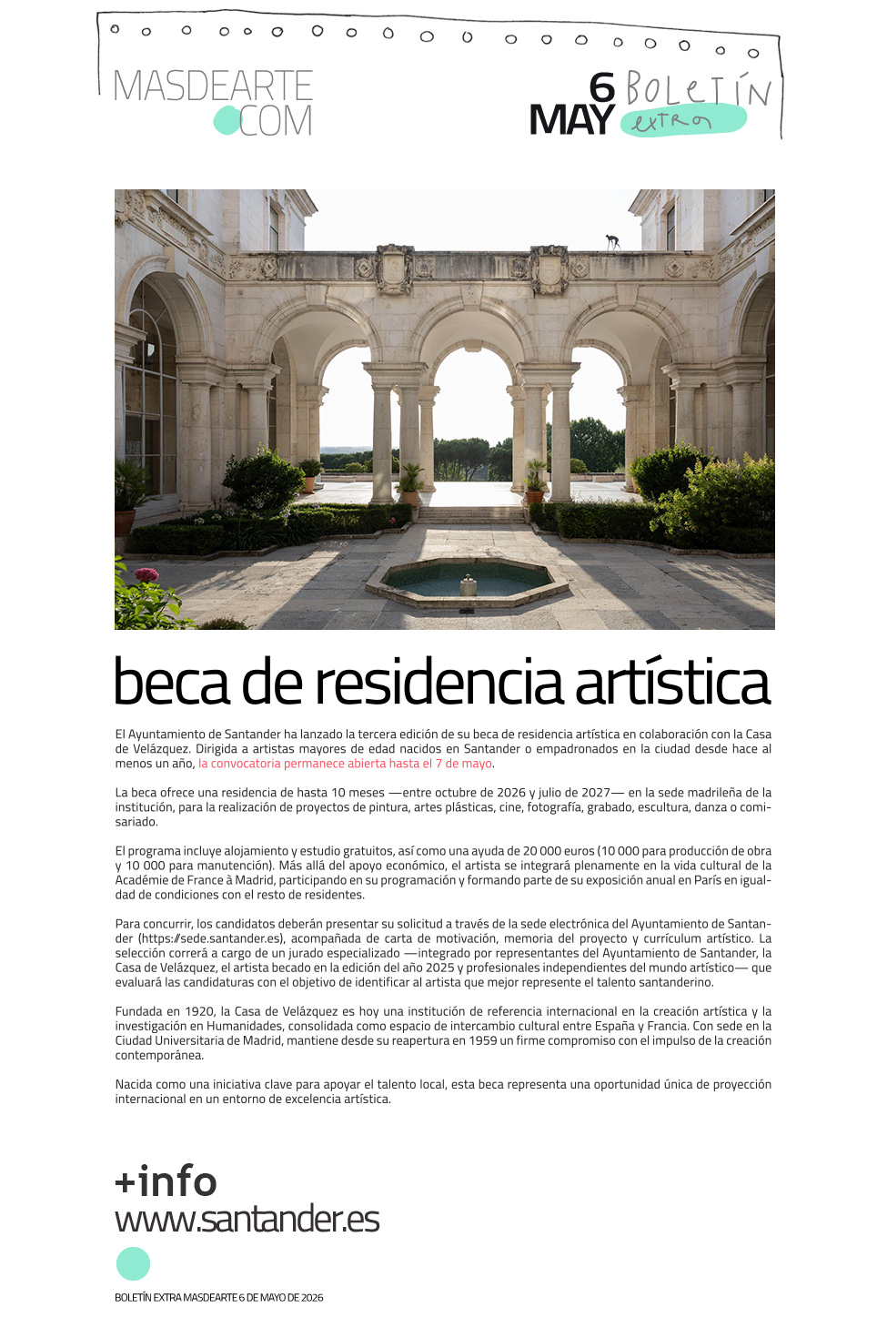 Beca del Ayuntamiento de Santander para disfrutar de una residencia artística en la Casa de Velázquez
