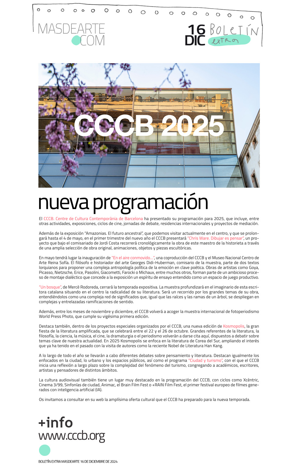 Extra masdearte: el CCCB presenta su programación para 2025