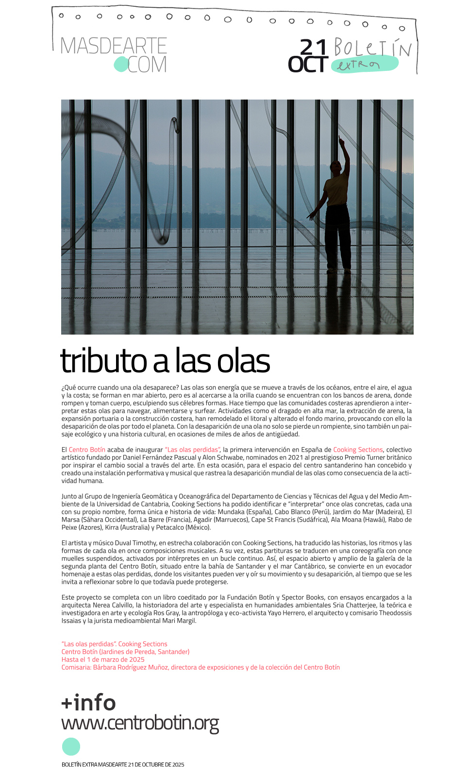 Extra masdearte: el Centro Botín presenta
 'Las olas perdidas', una instalación performativa de Cooking Sections. Hasta el 1 de marzo de 2026