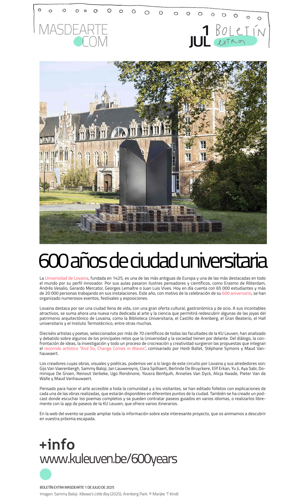 Nueva ruta permanente de arte y ciencia
 en Lovaina por el 600 aniversario de su Universidad