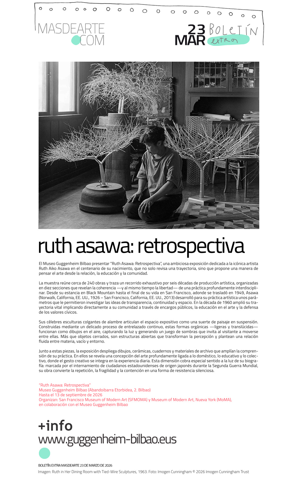Extra masdearte: Retrospectiva de Ruth Asawa en el Museo Guggenheim Bilbao