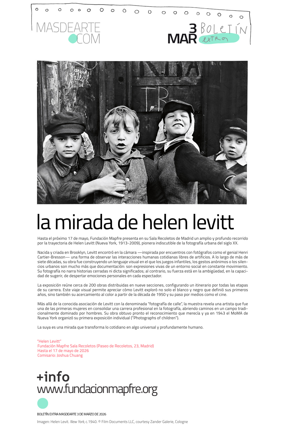 Extra masdearte: Fundación Mapfre presenta en Madrid el trabajo de Helen Levitt